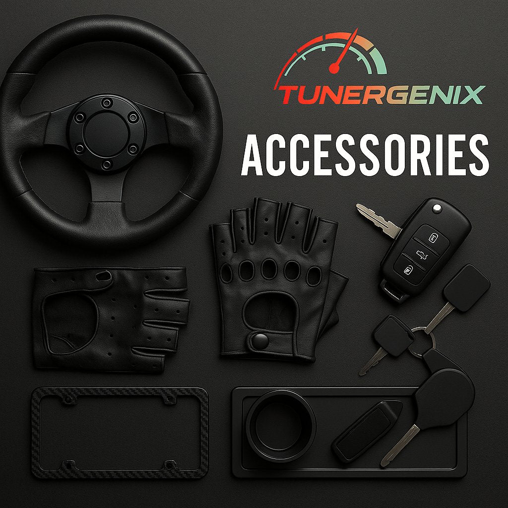 High-quality car accessories including steering wheel, gloves, key fobs, and other essential items for vehicle enhancement