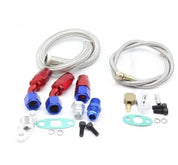 TunerGenix Lexus turbo upgrade kit with braided hoses and anodized red and blue fittings