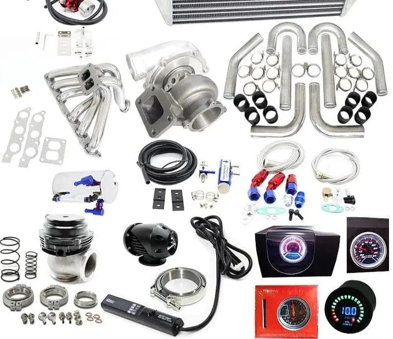 TunerGenix Lexus turbo upgrade kit with turbocharger, intercooler, pipes, gauges, and hardware components