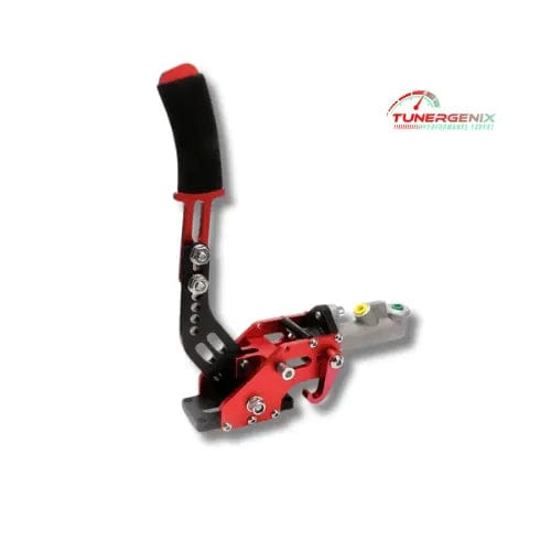 TunerGenix racing hydraulic handbrake in red and black with ergonomic grip and sturdy metal construction