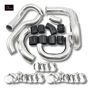 TunerGenix Nissan 350z turbocharger kit with polished pipes black couplers and metal clamps