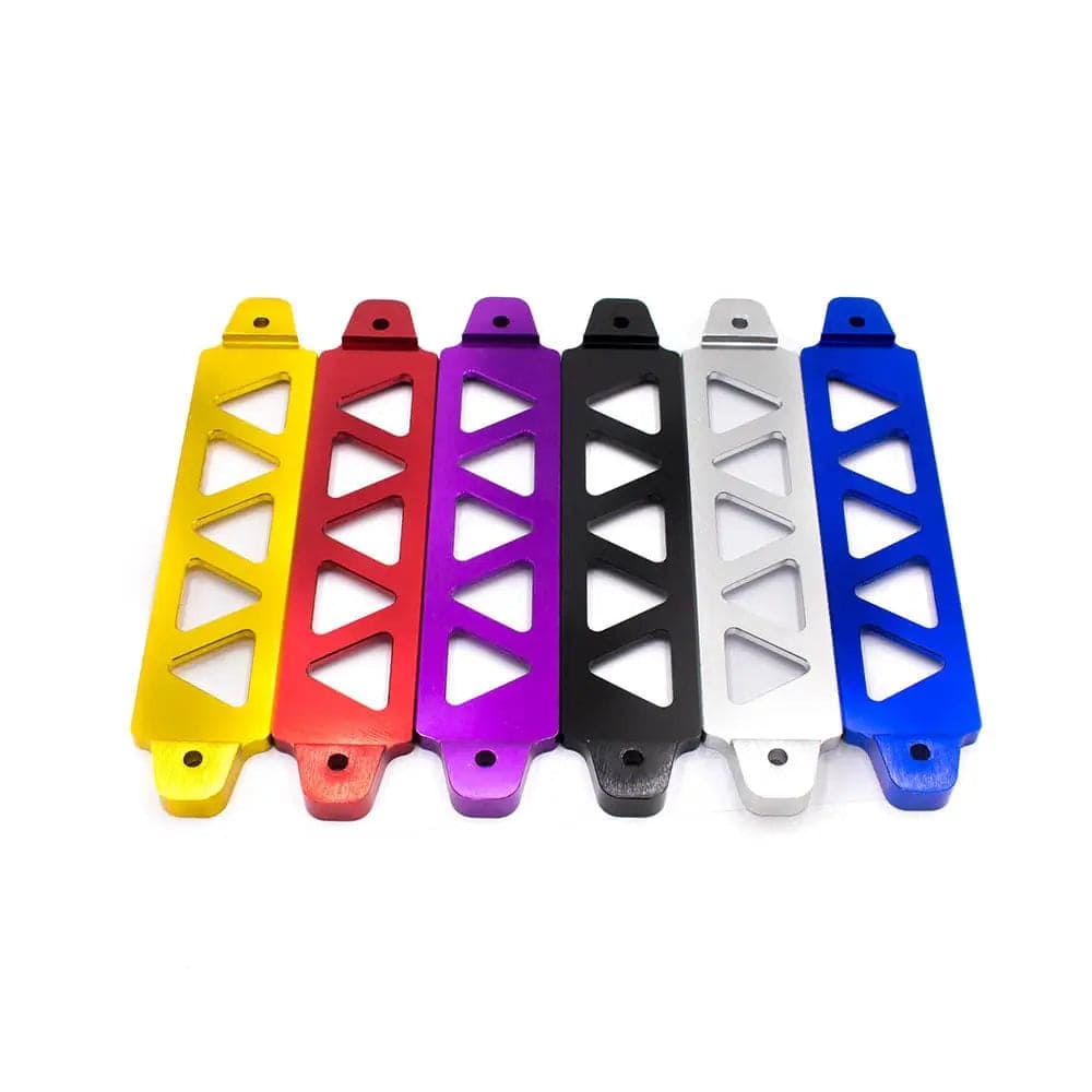 TunerGenix performance battery tie down in six colors including yellow red purple black white and blue