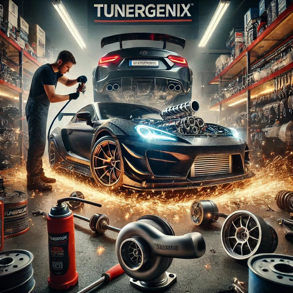 DALL_E_2025-02-08_16.06.52_-_A_dynamic_shot_of_a_high-performance_sports_car_being_upgraded_with_Tunergenix_parts_in_a_professional_tuning_shop._Mechanics_are_installing_a_turboch.webp