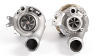 TunerGenix PTG 1000 M177.2 Turbo System showing front view of two turbochargers with metal turbine blades