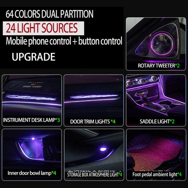 TunerGenix Interior Lights Kit 24 light sourcesB / 18-20Accord Interior LED Bluetooth Light Kit for Honda Accord 18-22