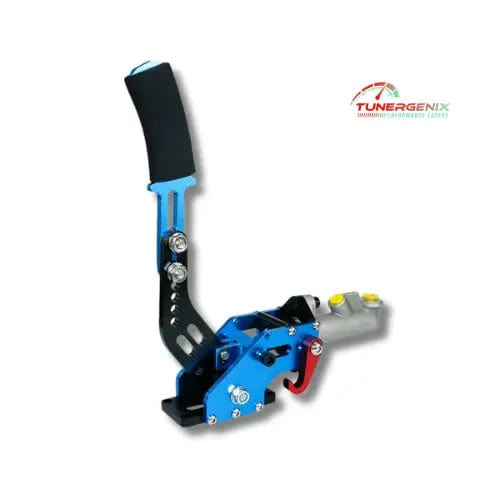 TunerGenix racing hydraulic handbrake with blue metal frame and black handle for precision control