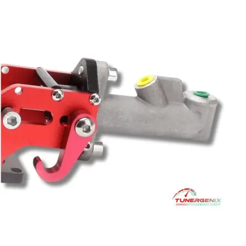 TunerGenix racing hydraulic handbrake with red lever and metallic master cylinder for drift and race cars