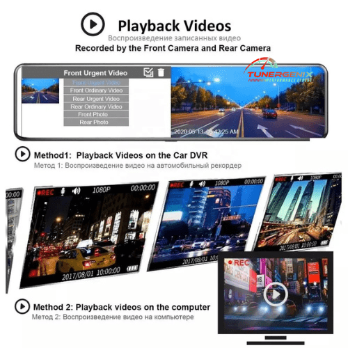 TunerGenix Rearview Mirror Camera Rearview Mirror Dash Camera 4K+1080P